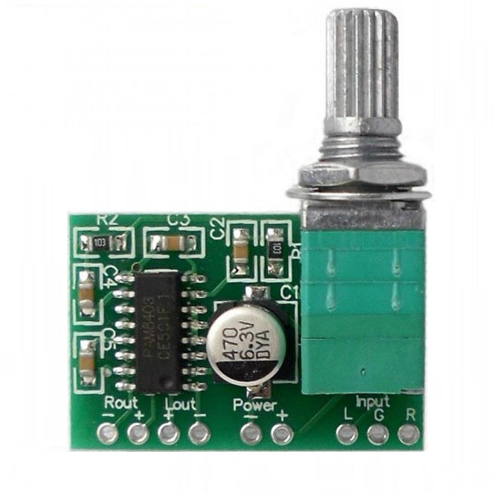 Audio versterker module 2x3W met volumeknop (PAM8403) bovenkant